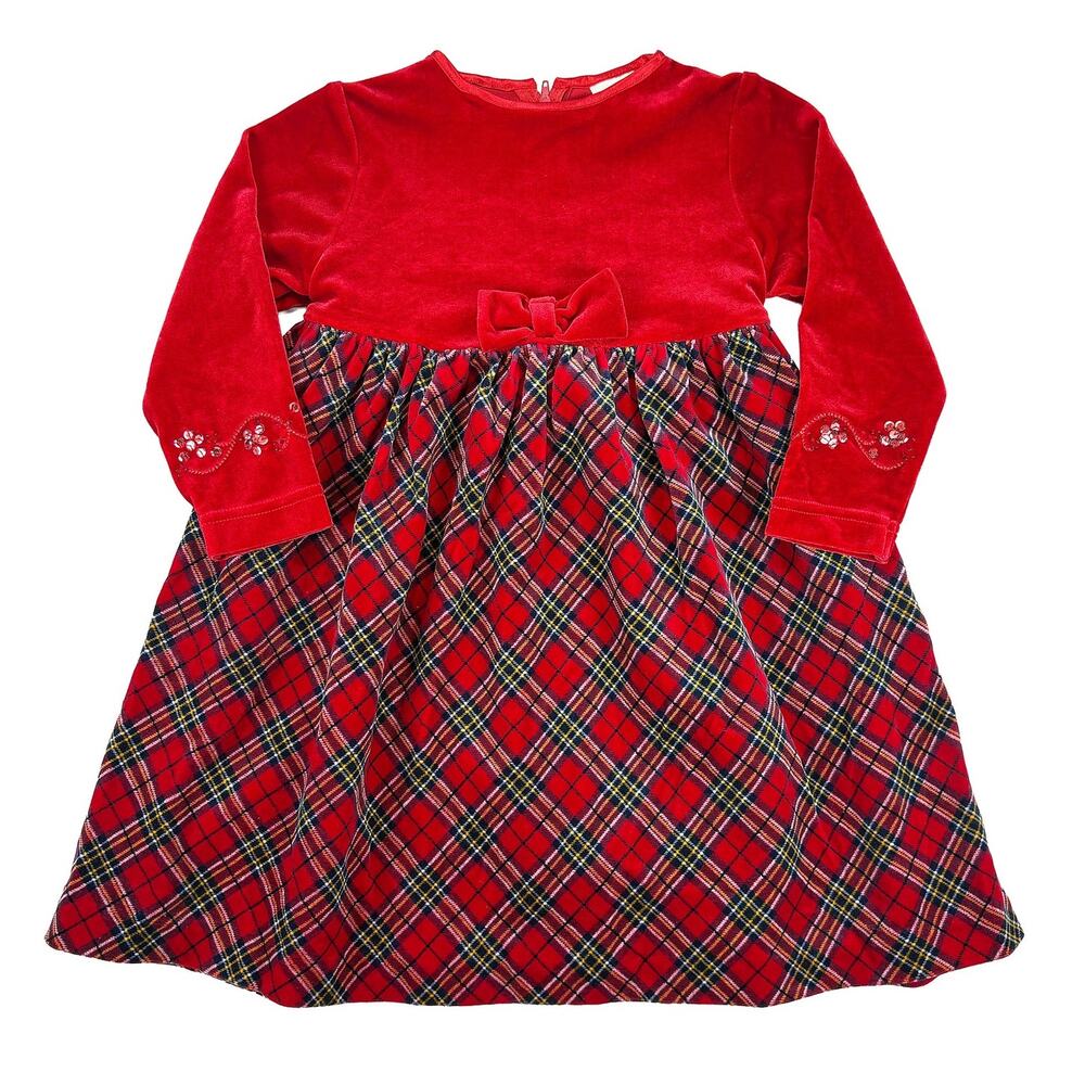 B.T. Kids VTG Christmas Dress Girls 3T Red Velvet Tartan Plaid Holiday